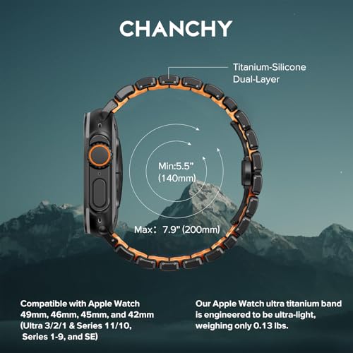 Image of CHANCHY Titanium Band Compatible with Apple Watch Ultra 3 /2 /1 Band 49mm 46mm 45mm 44mm 42mm, Luxury Band Titanium Silicone Dual-Layer Link for Men iWatch Series 11 10 9 8 7 6 5 4 SE