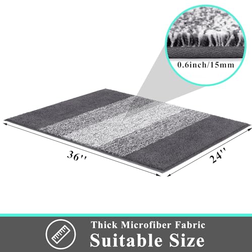 Vaukki Indoor Doormat Entryway Door Mat, Non Slip Absorbent Mud Trapper Mat Inside Floor Mat, Washable Door Carpet for Entryway (24''x36'', Grey)