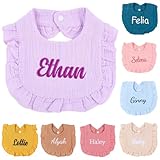 Van Fan & Shi Personalized Embroidered Baby Bib pure Cotton Muslin with Name, Customed Monogrammed Baby Girl Soft Bib for Girl, Ruffle Bibs Gift Baby Shower Birthday Christmas