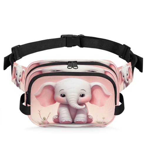 Cute Cartoon Elephant Waterproof Fanny Pack for Women Men Adjustable Waist Bag with Double Zipper Pockets Lightweight Square Hip Pack for Running Travel Hiking Workout Cycling