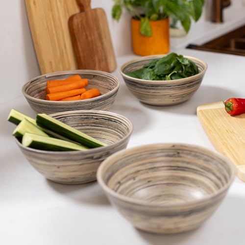 LEXA Bamboo Salad Bowl Set – 4 Individual 8-Inch Natural Bamboo Bowls, Handmade Serving Bowls, Perfect for Salads, Snacks & Entertaining, Black by LEXA - Image 4