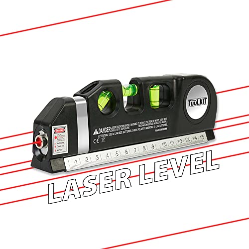 Tuulkit 3-in-1 Mehrzweck-Laserwaage – 3 x Wasserwaagen – roter Laserpointer – 2,5 m Maßband – 15,2 cm Standard-Zoll-Lineal – DIY Multitool für Zuhause und unterwegs