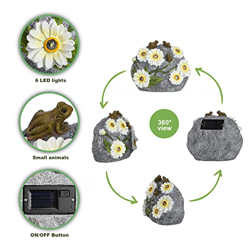 Argodaze Resin Solar Garden Figurines Frog With Daisies And 6 Led Lights Backyard Lawn Welcome Home Decorations For Patio Outdoor Balcony Statues Unique Mom Birthday Housewarming Gifts #TOP2