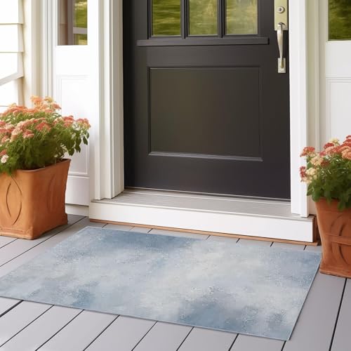 Tapis antidérapant lavable grand format bleu vintage 190x250 - 2