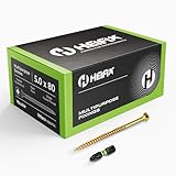 Heifix Multi-Purpose Wood Screws - FREE Screw Bit Included (QTY 100, 5mm x 80mm) Pozi Double Countersunk