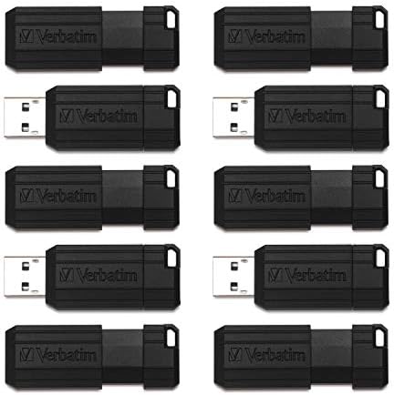Verbatim 32GB PinStripe Retractable USB 2.0 Flash Thumb Drive with Microban Antimicrobial Product Protection – Business 10pk – Black