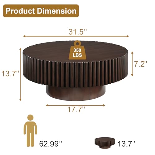 Rovibek Fluted Round Coffee Table, 31.5" Modern Wooden Coffee Table with Fluted Base, Circle Accent Center Table for Living Room Apartment Office Small Space, Easy Assembly (Brown) by Rovibek - Image 2