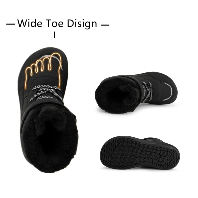 Toddler/Little Kids/Big Kids Waterproof High Top Winter Snow Boots,Girls Boys Wide Toe Box Barefoot Boots Shoes,Kids Minimalist Barefoot Hiking Shoes,Zero Drop Sole2