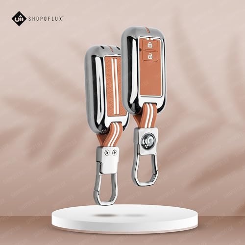 SHOPOFLUX Key Cover Compatible with Baleno, Grand Vitara, XL6, Swift, Brezza, Celerio,eVitara, Ertiga, Dzire, Fronx, Urban Cruiser, Rumion, Glanza, Hyryder,Victoris 2 Button Key (Metal Brown Silicone)