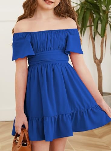 Girls Elegant Ruffle Short Sleeve Back Tie Dresses 6-13 Years Old4