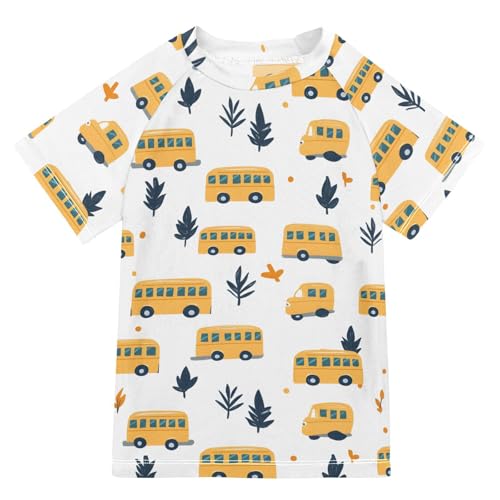 ALAZA Boys Rash Guard Swimming Shirt for Boys Short Sleeve Bus Tree Print UPF 50+ 5-6T