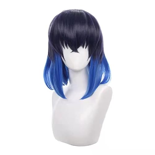 Tongtta Short Blue Black Cosplay Wigs Halloween Costume Party Wig for Adult - Blue Black