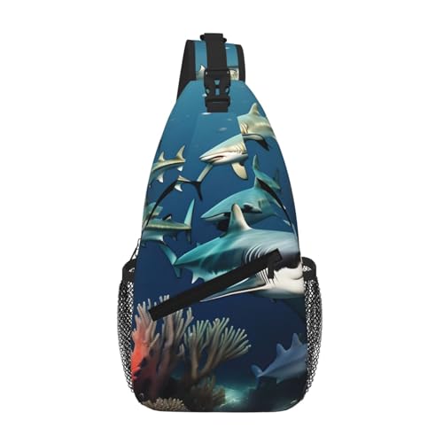 Sac de poitrine requins au motif marin en diagonale, le sac compact homme pour téléphone