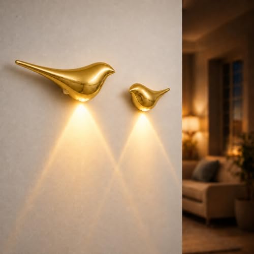 Civicia 2-Pack Golden Bird Wall Light Cordless Motion Sensor Night Light