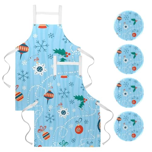 Tablier de cuisine de Noël haut de gamme lot de 2 avec 4 broches d'ajustement pour bistrot