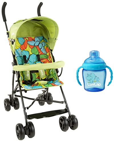 Image of Luvlap Tutti Frutti Stroller /Buggy, Compact & Travel Friendly, for Baby /Kids, 6-36 Months (Green) & LuvLap Hippo Sipper Blue