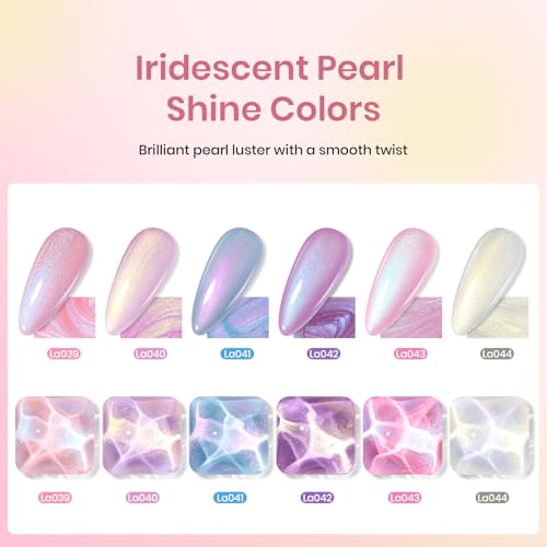 Image of Beetles Pearl Gel Polish Set, 6 Colors Mermaid White Pink Purple Shimmer