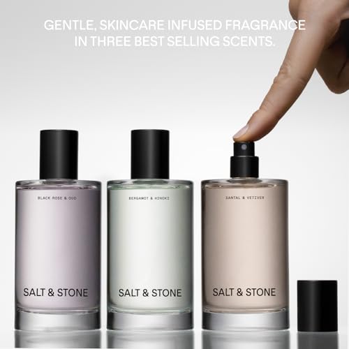 Salt & Stone Body Mist, Santal & Vetiver Scent, Skincare Infused Perfume Hair & Body Spray for Women and Men, Hydrating Fragrance with Glycerin and Red Algae, Vegan, Cruelty Free, 3.4 fl oz