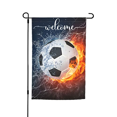Water Fire Football Garden Flags Premium Creative Soccer Ball Art Design Yard Flag Holiday Party Flag Outdoor Farmhouse Decor Home Porch Flags 12 X 18Inch #TOP12