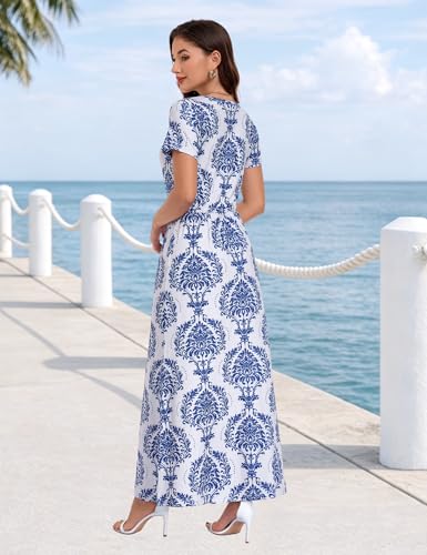 Image of Lacavocor Womens Short Sleeve Maxi Dresses Empire Waist Long Dress