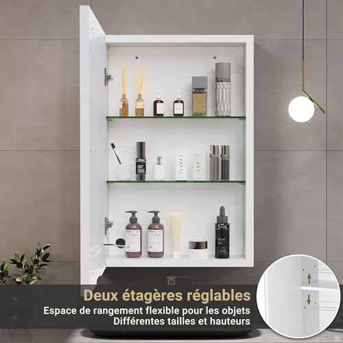 Plcnn Armario de pared de baño con espejo y LED, armario de inodoro Espejo, Farmacia Espejos con estante ajustable, temperatura de color ajustable (50 x 70 x 14 cm) - imagen 5