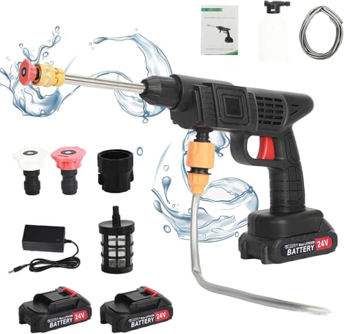 Cordless Pressure Washer, 24V 1500mAh Battery High Portable Pressure Washer with 3 Nozzles, for Car/Floor/Garden Cleaning (Black)