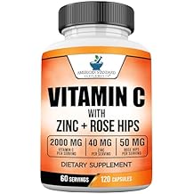 American Standard Supplements Vitamin C 2000mg, Zinc 40mg, and Rose Hips 50mg Per Serving, Vegan, Gluten Free, Non-GMO 120 Count