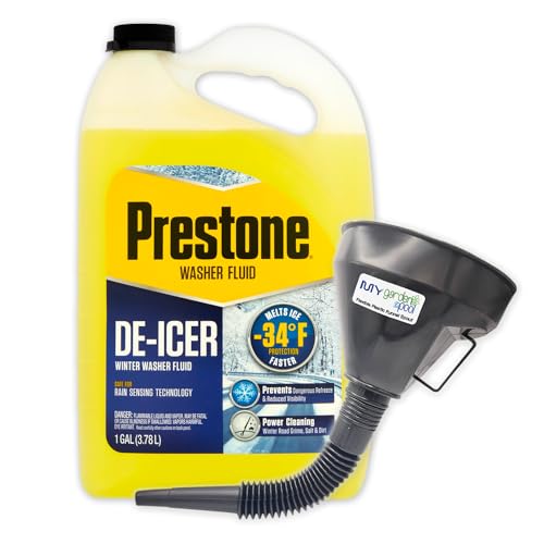 My Garden Pool Prestone De-Icer Winter Washer Fluid -34 F, 1 Gallon - Cold Weather Defense for Windshields Plastic Funnel Spout for Easy Pouring Hard-to-Reach Vehicles