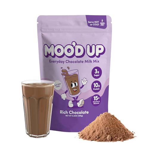 Image of Moo'd Up Chocolate Milk & Hot Chocolate Mix (15 Servings) - Low Sugar, Dairy-Free, 10g Protein, 15 Vitamins & Minerals, Gluten Free, Enjoy as Hot Cocoa