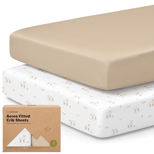Image of KeaBabies 2-Pack Fitted Crib Sheets for Boys, Girls, Baby - Soft Bamboo Viscose Cotton, 52x28 Standard Crib Mattress Sheets, Toddler Bed Mattress Cover, Gender Neutral, Breathable,Durable (Wild Fawn)