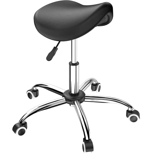 Eueiykw Professional Saddle Stool with Wheels Rolling Saddle Stool with Extra-Wide Base Heavy-Duty...