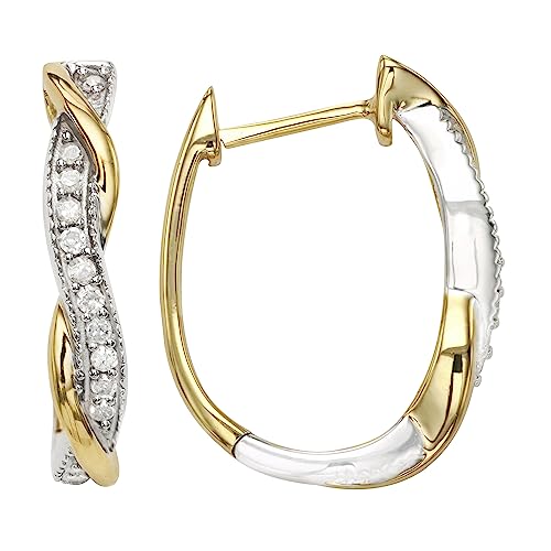 1/4 Carat Total Weight (cttw) Two-Tone Intertwine Design Diamond Hoop Earrings - 925 Sterling Silver Diamond Earrings for Women3