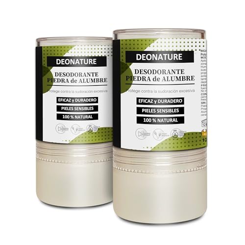 SANON Desodorante de Piedra de Alumbre 100% Puro, Natural y Ecológico | Sin parabenos, alcohol o conservantes | Stick 120 g, 2 unidades