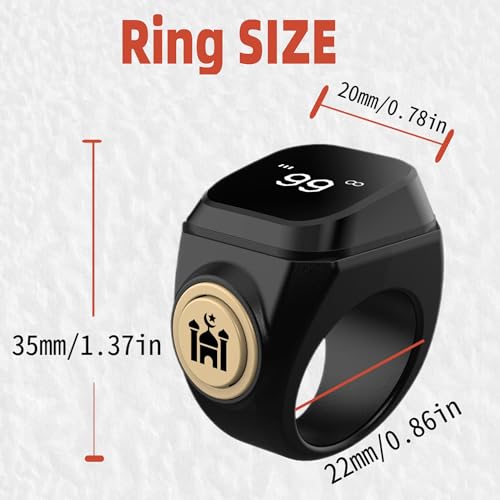 Image of Smart Tasbih Zikr Ring,22mm(13) Muslim Digital Azan Alarm Clock,APP Support Digital Counter Prayer Reminder Rings, Waterproof 4 Digit Finger Counter zikr Ring for Muslims