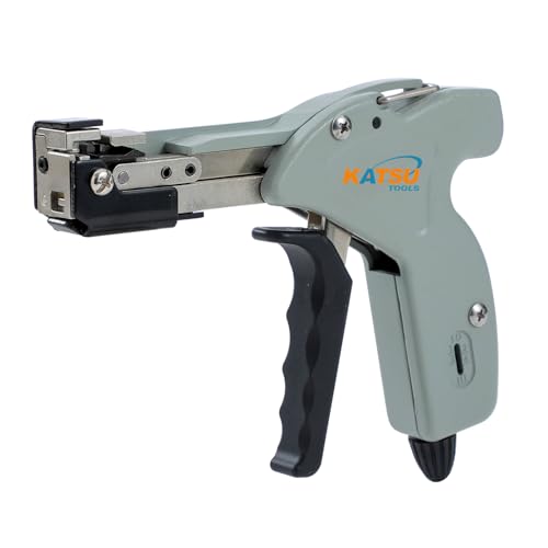 KATSU Tools Stainless Steel Cable Tie Gun, Professional Metal Zip Tie Tensioning and Cutting Tool for Quick Fastening and Automatic Cutting of Cable Ties 417521