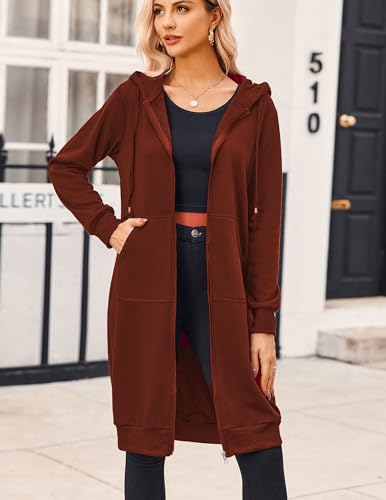 Zeagoo Women's Zip Up Hoodies Oversized Fleece Long Tunic Sweatshirts Casual Long Sleeve 2024 Fall Hoodie Jacket Coat