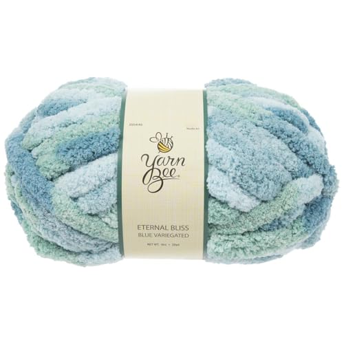 Yarn Bee Eternal Bliss Jumbo Yarn for Crocheting & Knitting E – Soft Skein – 28 Yards of 100% Polyester Yarn for Crocheting Blankets, Hats, & More – DIY Handcrafting Accessories (Blue Variegated)