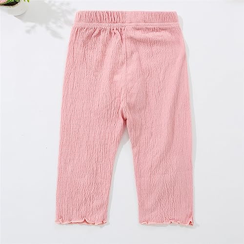 Calça legging pequena para meninas pequenas com estampa de coração de madeira com borda de orelha e