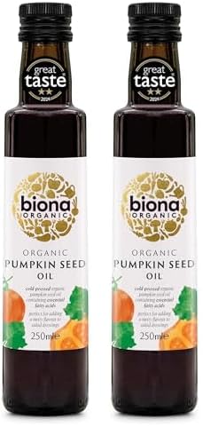 Biona Organic Pumpkin Seed Oil 250 ml - Great Taste Award 2024 Winner - Cold Pressed from Organic Pumpkin Kernels - Versatile for Salads, Soups, drizzling - Dairy Free & Vegan (Pack of 2)