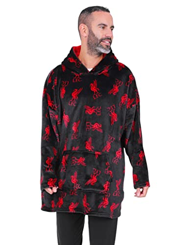 Liverpool Football Club Mens Hoodie, Oversized Fleece Blanket Hoodie Black