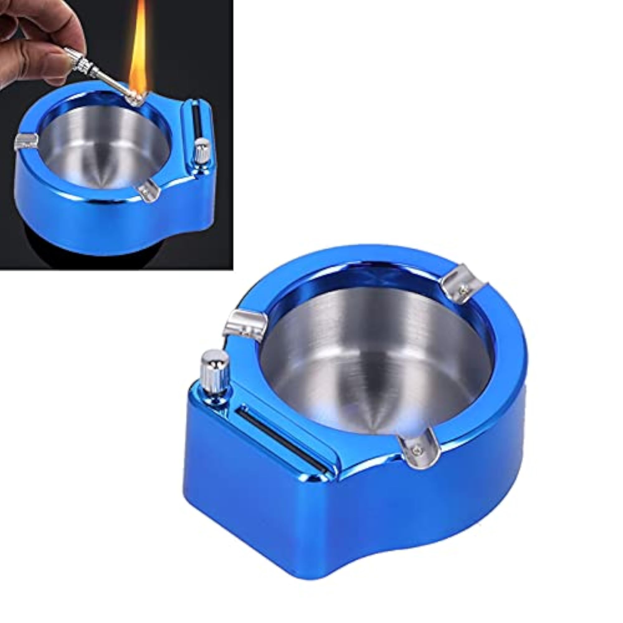 Durable Lighter Ashtray with 3 Slots, Blue