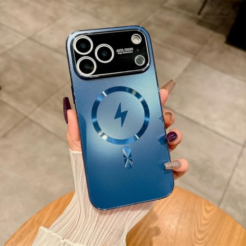 Coque iPhone 15 Pro Max bleue rigide avec charge sans fil