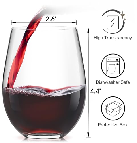 Image of LUNA & MANTHA Stemless Wine Glasses, Crystal Red White Wine Glasses for Daily Use, Hosting, Home Bar, Evening Party, Birthdays, Shower, Housewarming Gift,Set of 4-15oz
