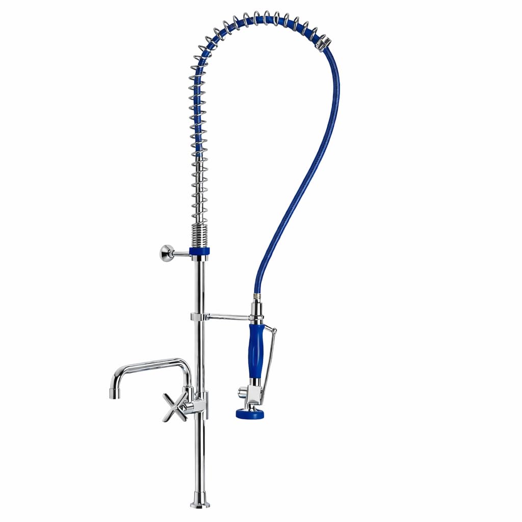 Genebre - Grifo Industrial 1704 04 | Columna de Prelavado Alta con Ducha Extraíble y Caño Giratorio | Cocina Profesional, Hostelería, Acero Inoxidable AISI 304, Montura Cerámica, Antical