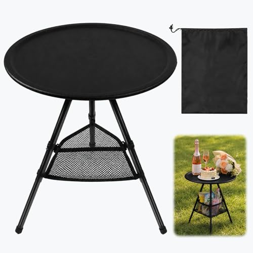 Mesa de Camping Plegable Redpopo Negra Redonda 14x14x20 pulgadas