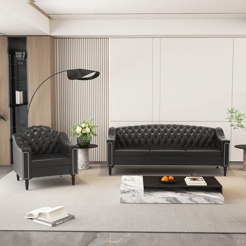 Amazon.com: AVZEAR 2-Piece Living Room Sofa Set, Chesterfield Sofa Mid ...