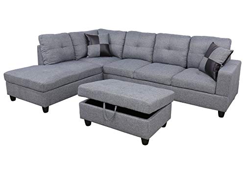 AYCP Fine Furniture Sectional Sofa Couch,L-Shaped Modern Style w/Storage Ottoman 3-Piece for Living