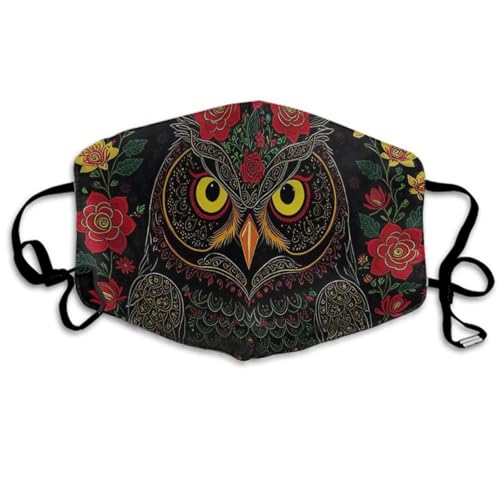 Adult Windproof, Anti Dust Mouth Face Mask Fashion Scarf Day of The Dead Owl Sugar Skull Mouth Covers Face Bandana, Adjustable Mouth Decoration for Sports Travel Hiking