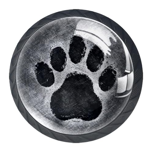4 Packs Drawer Knobs - Kitchen & Bathroom Cabinet Knobs, Cat Dog Paw Print Black Glass Pulls, Dresser Drawer Handles with Screw, Cabinet Hardware 35MM