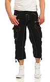Zwei Eingriffstaschen Geographical Norway Herren 3/4 Cargo Hose Panoramique Bermuda inkl. Gürtel, große Seitentaschen black L